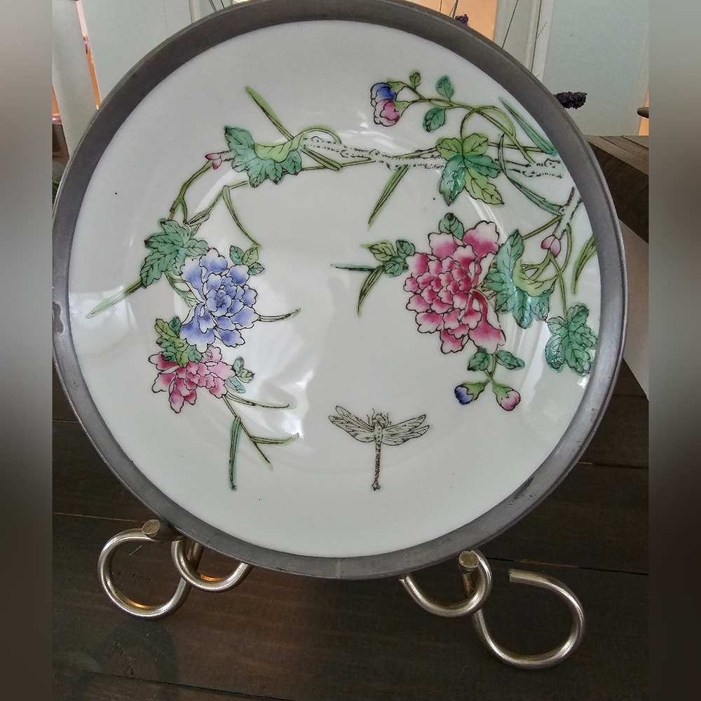 Vintage Japanese porcelain and pewter bowl